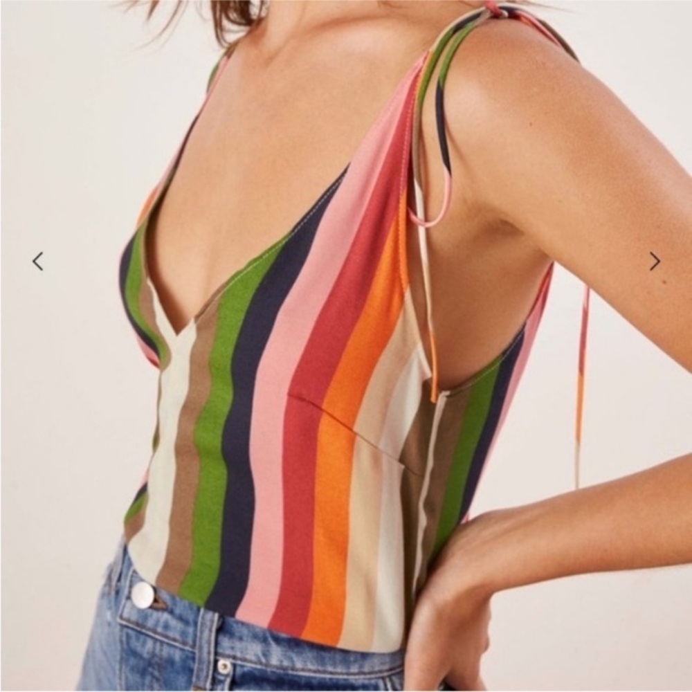 Reformation Harvie Top Rainbow Striped Spaghetti Strap Tank Top size Small
